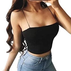 black bralette tank top with thin spaghetti straps