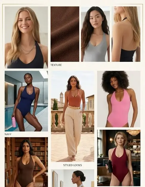 SIGHTBOMB SOFTLINE V Neck Bodysuit V-Neck Halter Design