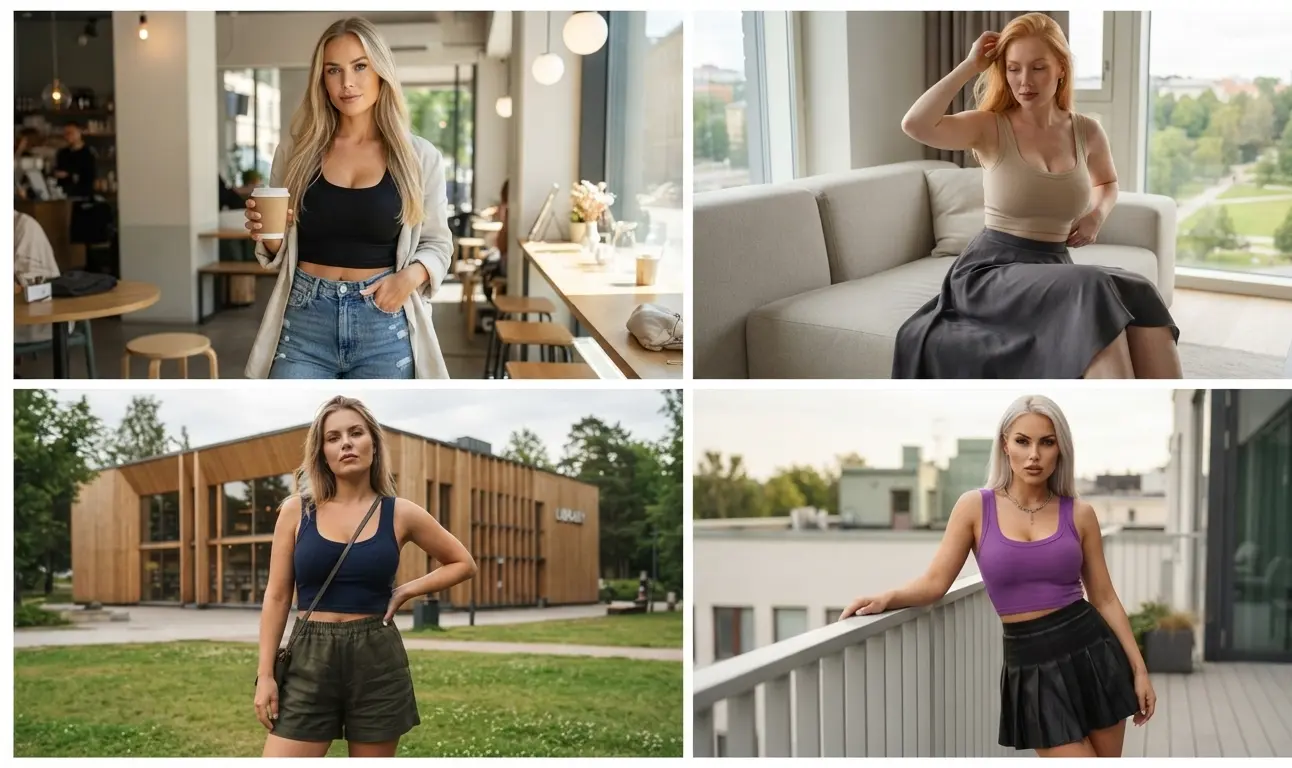 black cotton square neck tank top styled with high-waist blue jeans