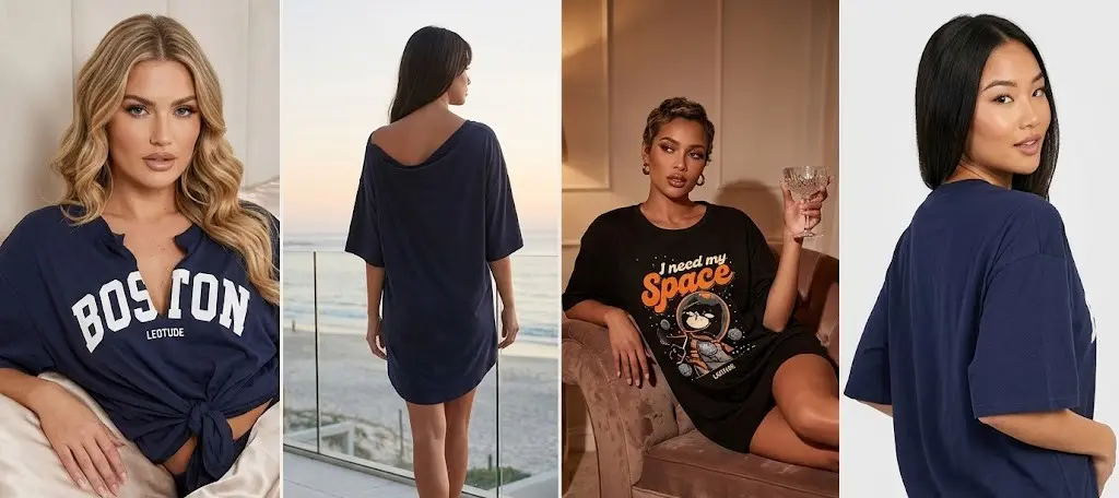 Navy blue oversized graphic t-shirt for women with white Boston varsity print and drop shoulders
