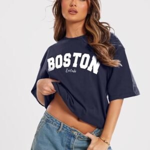 LEOTUDE navy blue oversized graphic T-shirt for women