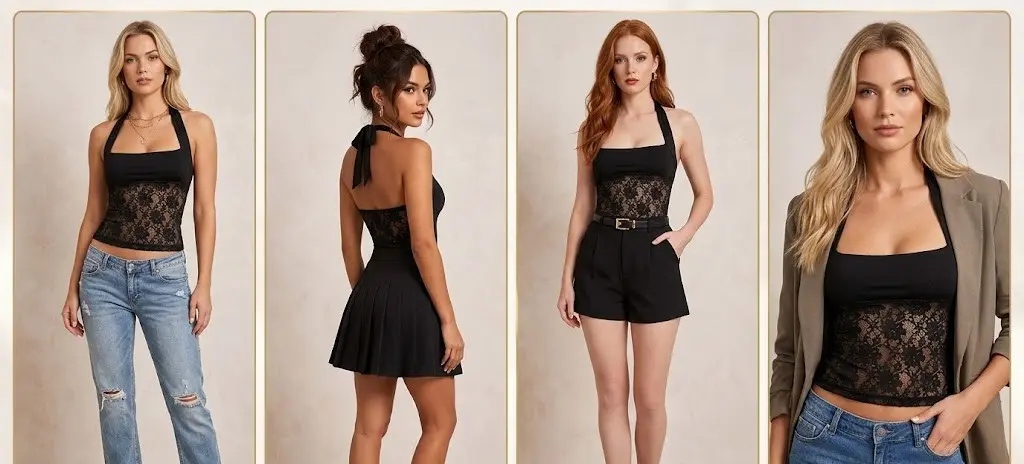 Lace Halter Crop Top for party and club wear