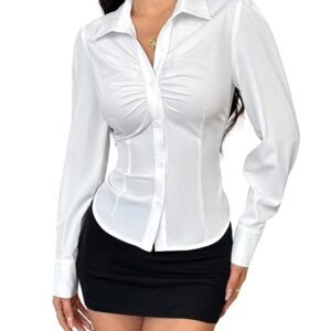 MULVARI white ruched front shirt for women