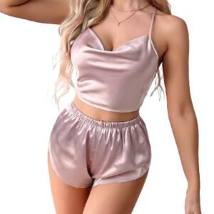 Marquisa pink satin night suit for women
