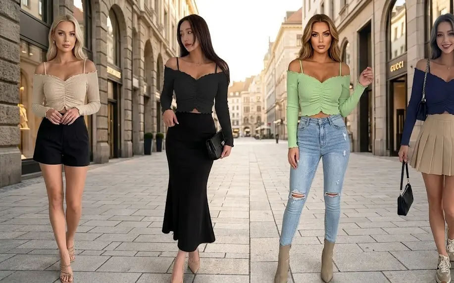 Off Shoulder Long Sleeve Top – Ruched Sweetheart Neck Ribbed Top