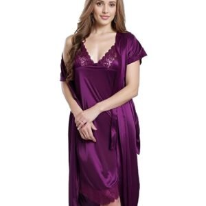 PNAEONG purple satin wedding nighty for women