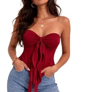 ROSSALIP maroon strapless sweetheart tube top for women