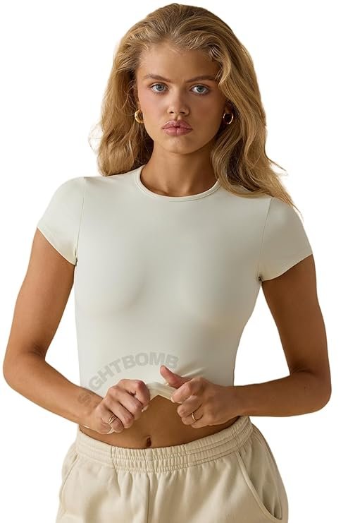 SIGHTBOMB Cuddle Tee white fitted short sleeve top for women