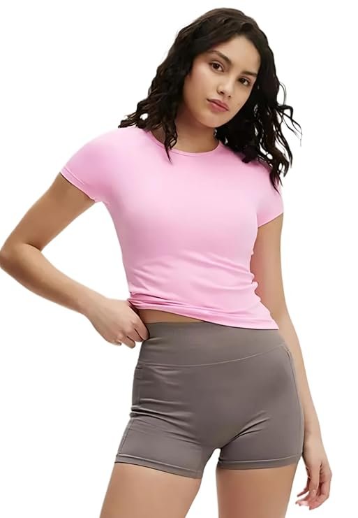 SIGHTBOMB Cuddle Tee pink fitted short sleeve top for women
