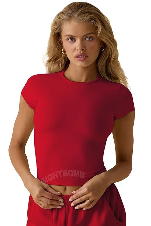 SIGHTBOMB Cuddle Tee red fitted short sleeve top for women