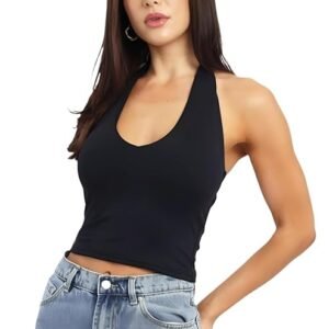 SIGHTBOMB halter neck top black front view