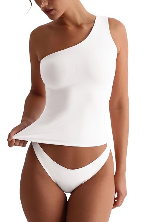 SIGHTBOMB SOFTLINE white asymmetrical one shoulder top for women