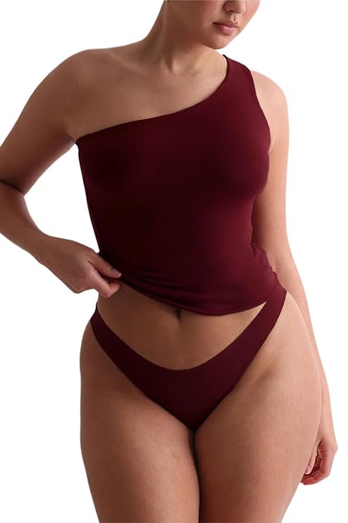 SIGHTBOMB SOFTLINE burgundy fitted one shoulder top for women