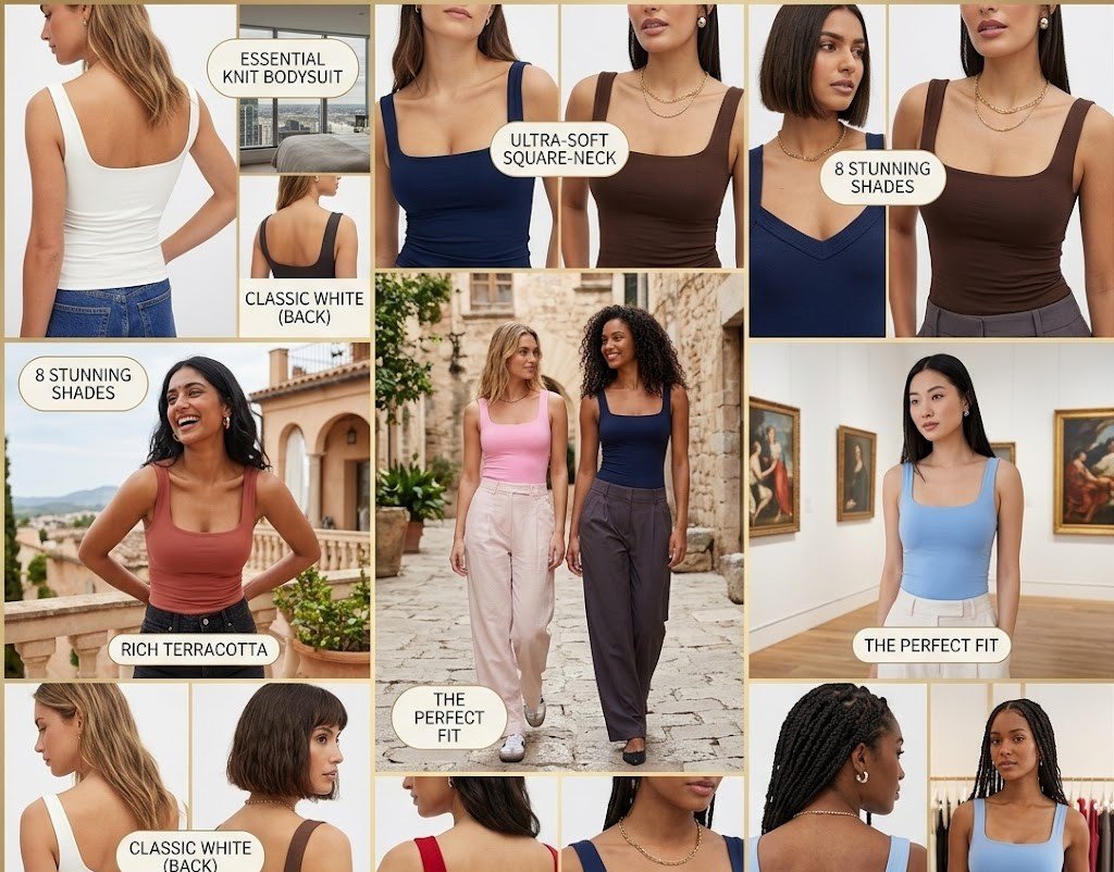SIGHTBOMB SOFTLINE Square Neck Tank Top for Women – Double-Layered Microfiber Spaghetti Strap