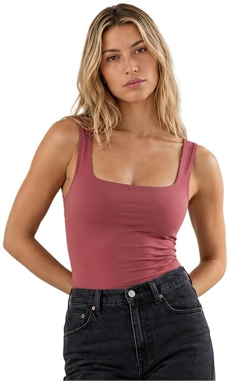 SIGHTBOMB SOFTLINE pink square neck spaghetti strap tank top for women