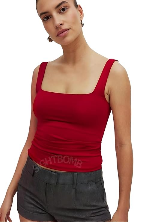 SIGHTBOMB SOFTLINE red square neck spaghetti strap tank top for women