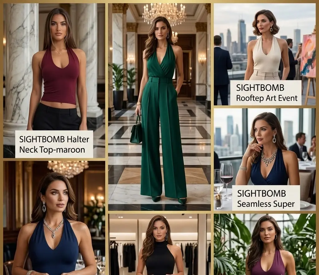 SIGHTBOMB Seamless Super Soft V Halter Neck Top for Women