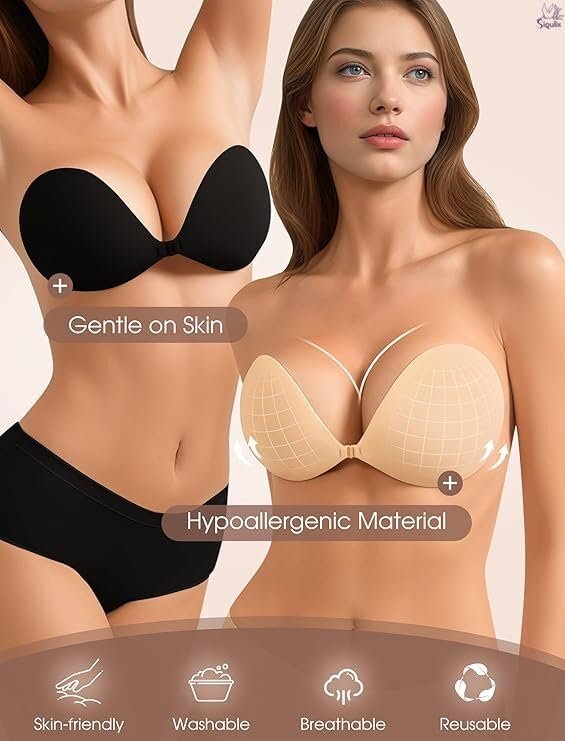 SIQULIX adhesive stick-on bra for backless dresses in black and nude
