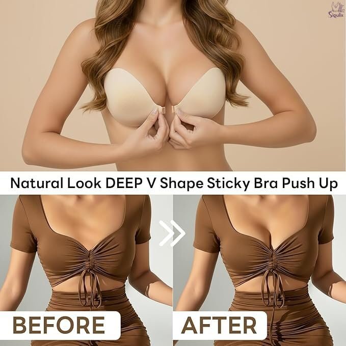 SIQULIX nude deep V stick-on bra for backless dresses