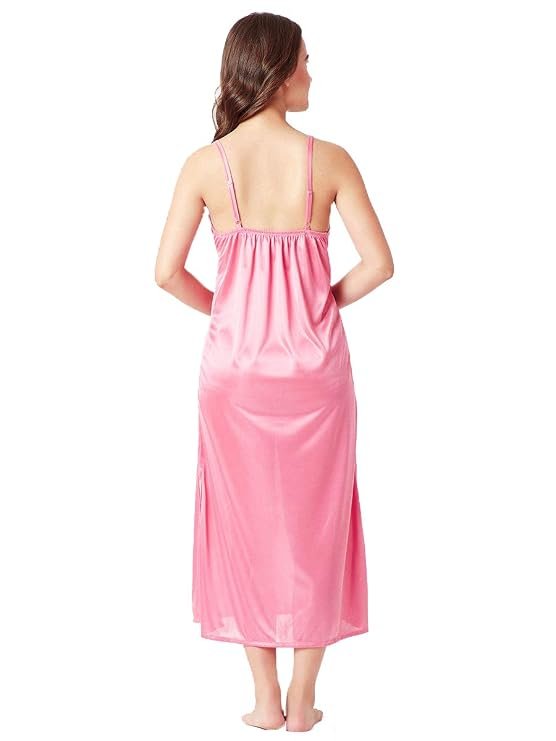 Satin Nighty with Robe – Pink Maxi Nightdress Back View