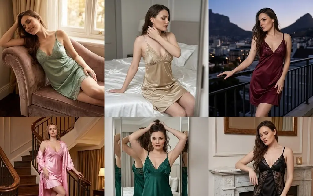 Satin Solid Knee Length Nighty with Lace Trim and Robe Set Options