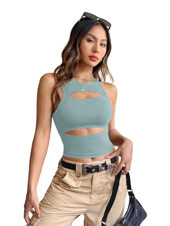 Shasmi cutout crop tank top in blue