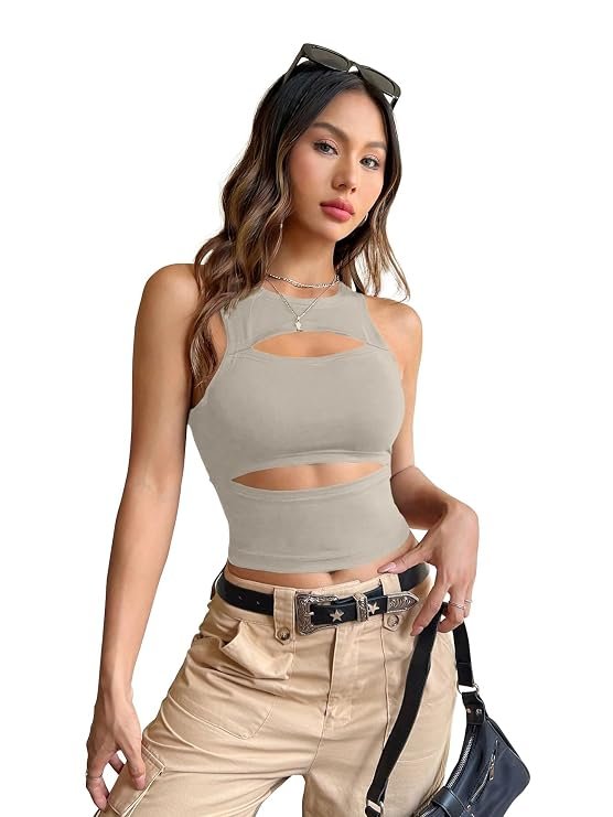 Shasmi cutout crop tank top in grey