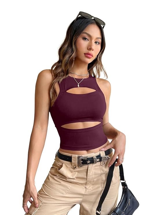 Shasmi cutout crop tank top in wine