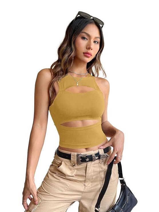 Shasmi cutout crop tank top in yellow