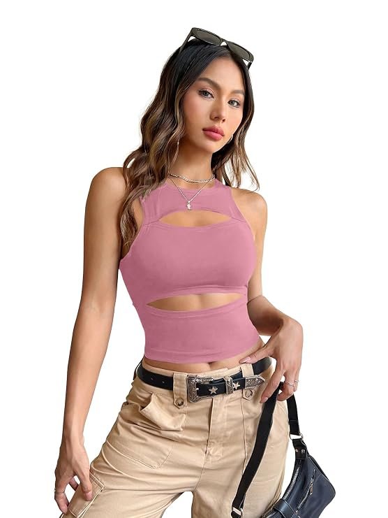 Shasmi cutout crop tank top in pink