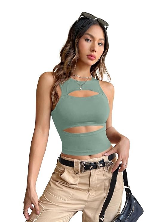 Shasmi cutout crop tank top in teal green