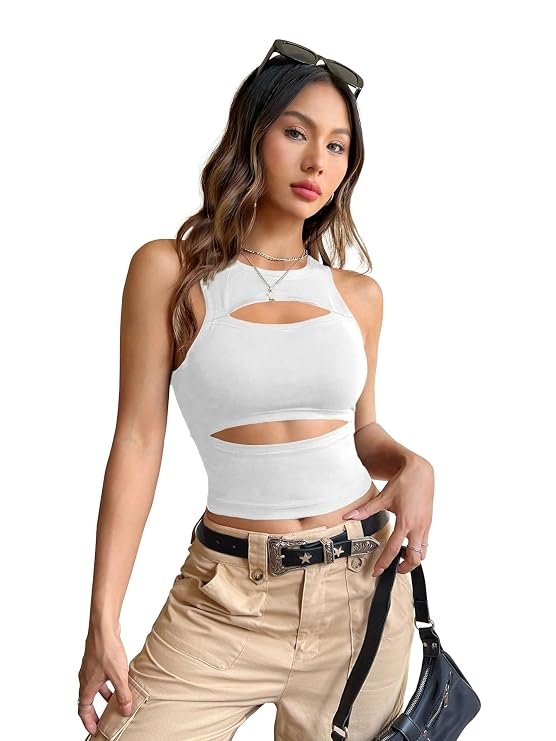 Shasmi cutout crop tank top in white