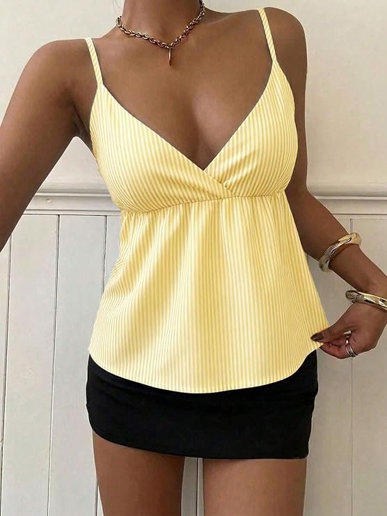KATECLO yellow sleeveless peplum cami top for women