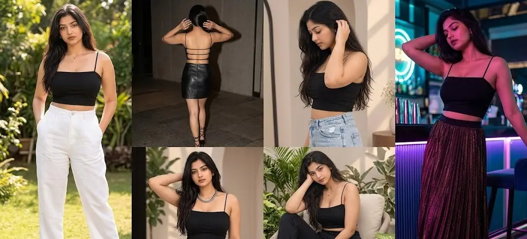 Stretchable Lycra Cami Top – Black Square Neck Sleeveless Crop Top