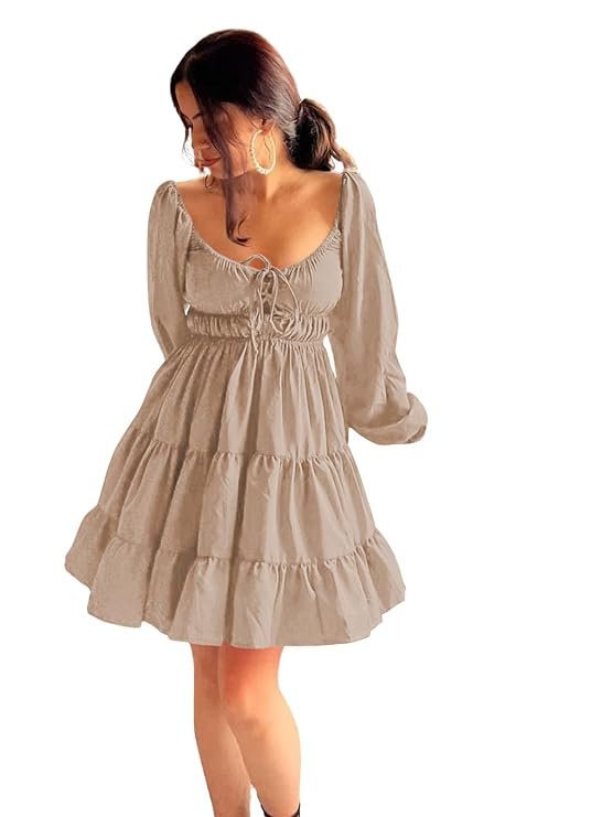Leriya Fashion beige sweetheart neck fit and flare mini dress for women