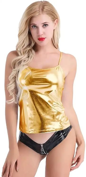 TRISHA FASHIONS gold metallic camisole tank top for women