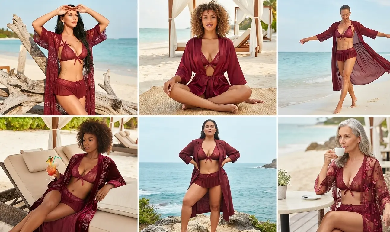 BELLEVINO lingerie set with skirt for women in maroon lace, halter bralette with net mini skirt