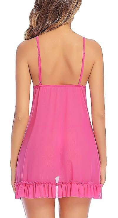 XS and Os pink lace babydoll back view with thin straps