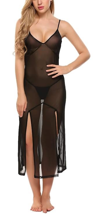 XS and Os black sheer maxi nightgown for women