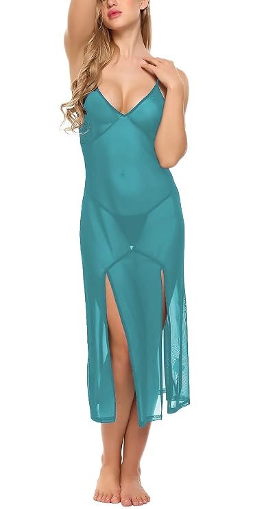 XS and Os teal sheer maxi nightgown front view